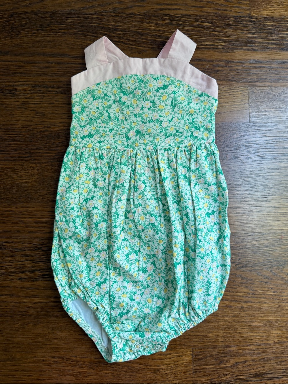 NWT Smockingbird Floral Bubble Romper in Green and Pink 24m
